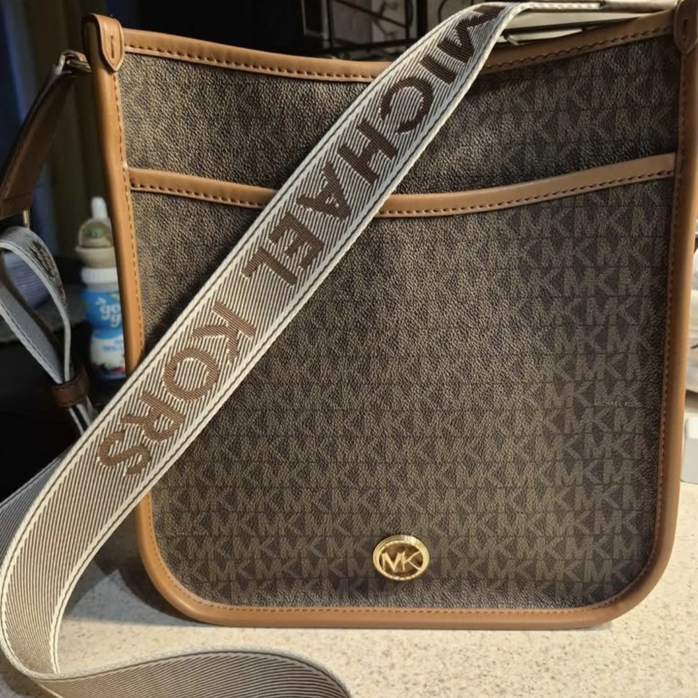 Michael Kors Gray and Tan Messenger Bag